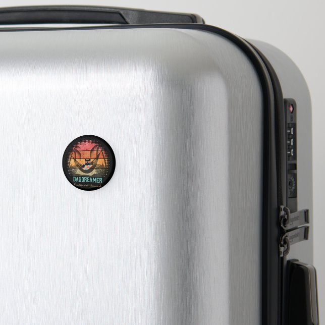 Daydreaming Cool Cat's Tropical Escape Circle Magnet (In Situ (Luggage))