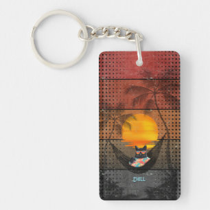 Daydreaming Cool Cat's Tropical Escape Keychain