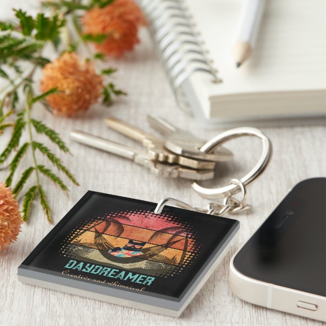 Daydreaming Cool Cat's Tropical Escape Keychain (Front Right)