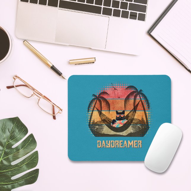 Daydreaming Cool Cat's Tropical Escape Mouse Pad (Daydreaming Cool Cat's Tropical Escape Mouse Pad)