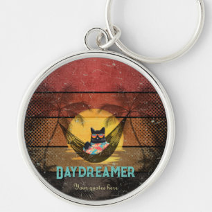 Daydreaming Cool Cat's Tropical Escape Round Keychain