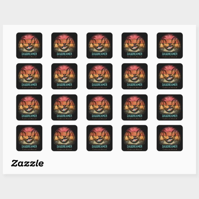 Daydreaming Cool Cat's Tropical Escape Square Sticker (Sheet)