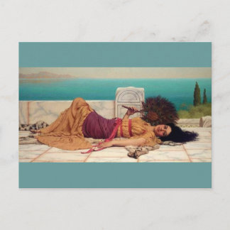 Daydreaming Greek Lady by Godward Postcard