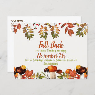 Daylight Savings Fall Back Reminder Business Postcard