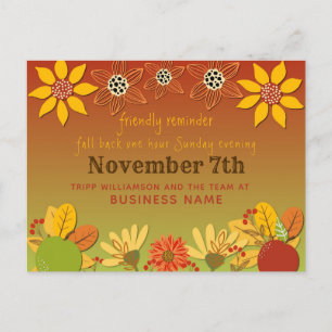 Daylight Savings Fall Back Reminder Business Postcard