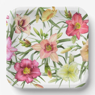 Daylilies All Over Botanical Design Paper Plate