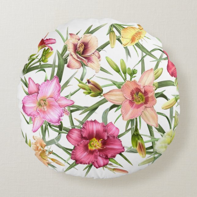 Daylilies All Over Round Pillow (Front)