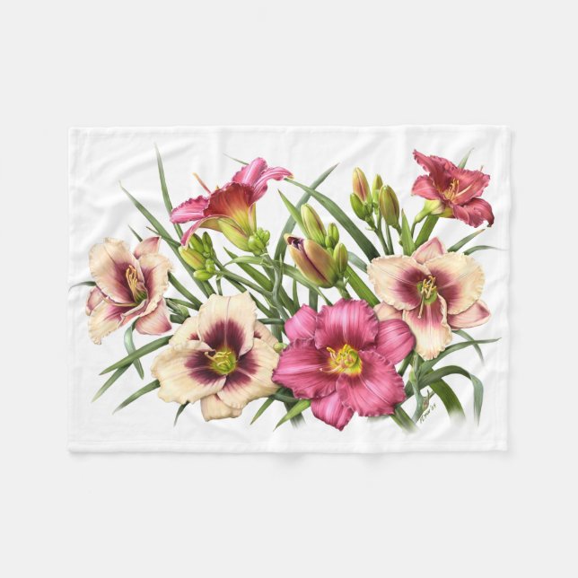 Daylily Bouquet Rubies Fleece Blanket (Front (Horizontal))