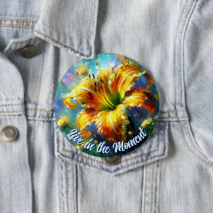 Daylily Daylilies Flower Yellow Teal Personalized 4 Inch Round Button