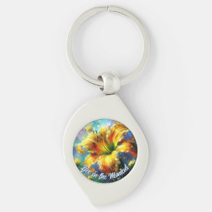 Daylily Daylilies Flower Yellow Teal Personalized Keychain