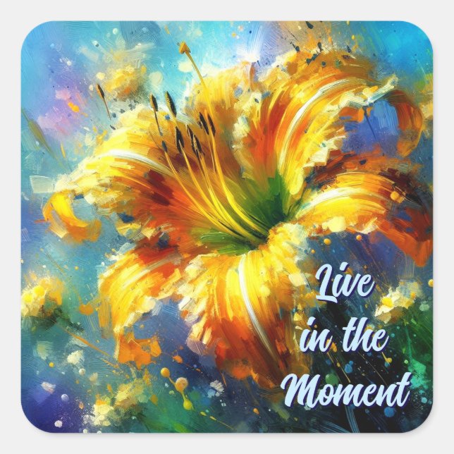 Daylily Daylilies Flower Yellow Teal Personalized Square Sticker (Front)