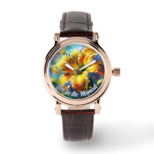 Daylily Daylilies Flower Yellow Teal Personalized Watch