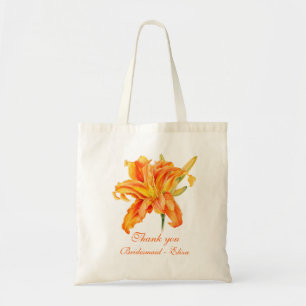 Daylily fine art wedding bridesmaid name bag
