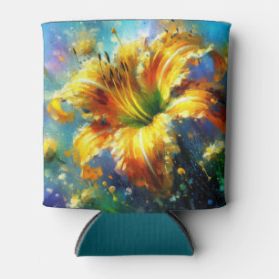 Daylily Floral Impressionistic Painting Yellow Can Cooler