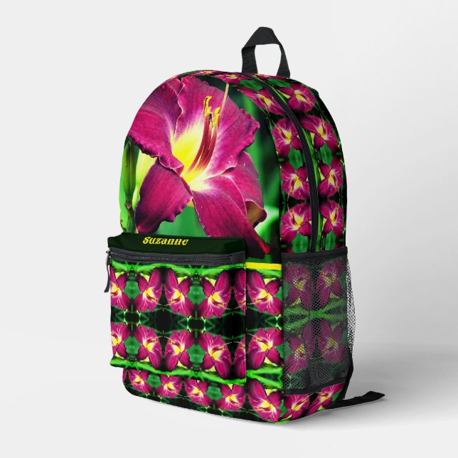 Daylily Flower Abstract Personalized Printed Backpack (Back Corner Right)
