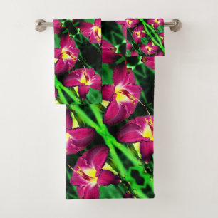 Daylily Flower Close Up Abstract Pattern Bath Towel Set