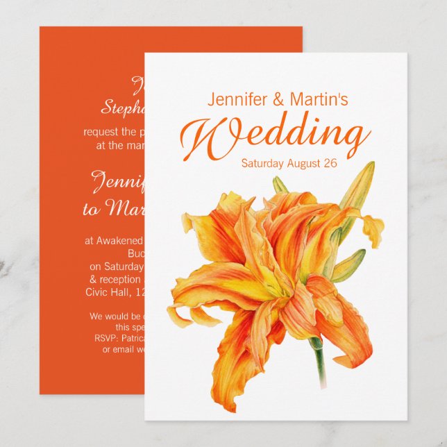 Daylily Hemerocallis faire-part de mariage florale (Devant / Derrière)