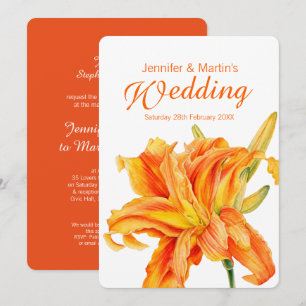 Daylily Hemerocallis floral orange art wedding Invitation