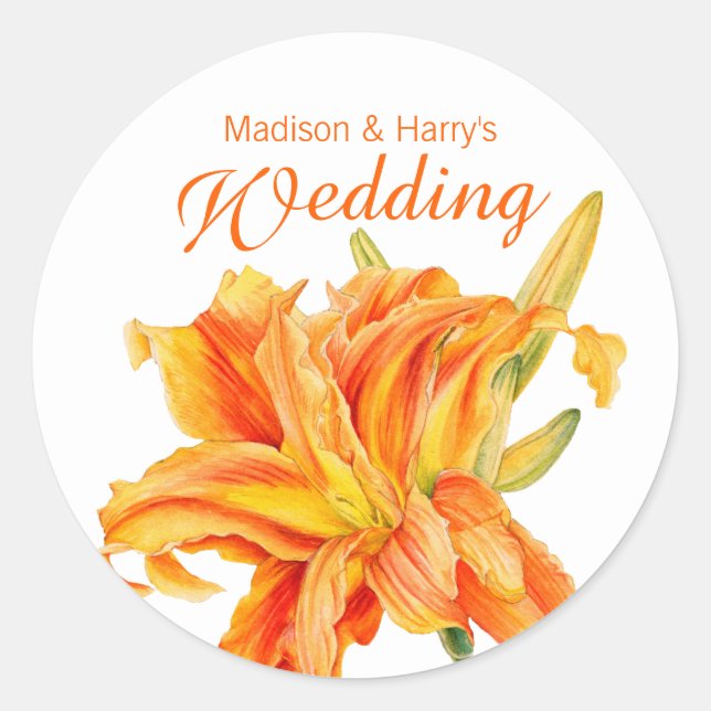 Daylily Hemerocallis floral orange stickers (Front)