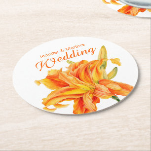 Daylily Hemerocallis floral orange wedding coaster