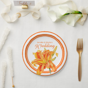 Daylily orange watercolor art custom paper plates