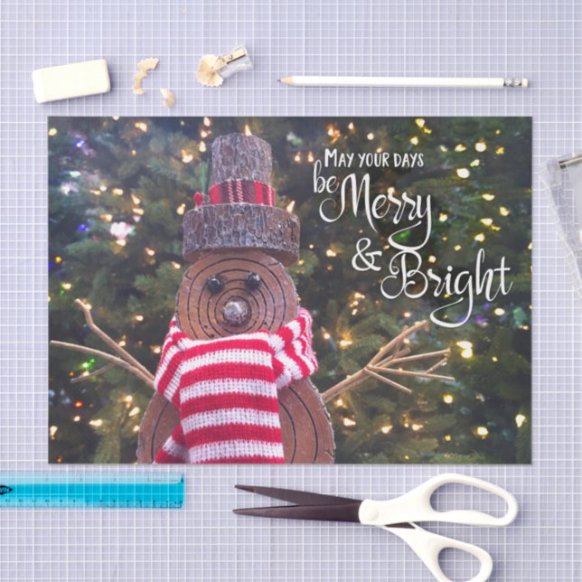 Days Be Merry and Bright Rustic Log Snowman Cute Tissue Paper (Craft)
