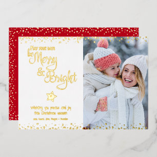 Days Be Merry and Bright Script Photo Real Gold Foil Holiday Card