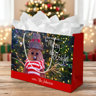 Days Be Merry Bright Rustic Snowman Custom Name Large Gift Bag
