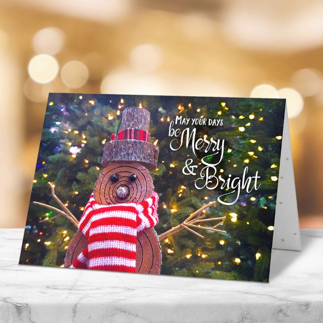 Days Be Merry Bright Rustic Snowman Cute Custom Holiday Card (Creator Uploaded)