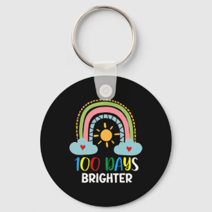 Days Brighter 100th Day Of School Pink Rainbow Keychain