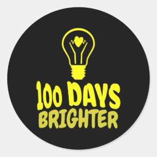 Days Brighter Happy 100 Days Of School Boys Girls Classic Round Sticker