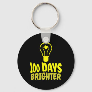 Days Brighter Happy 100 Days Of School Boys Girls Keychain