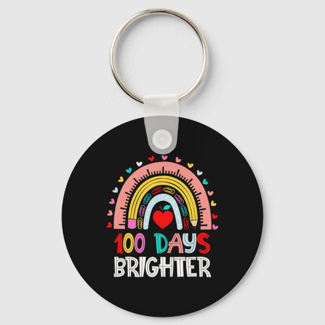 Days Brighter Rainbow 100th Day Of School Teacher  Keychain (Front)