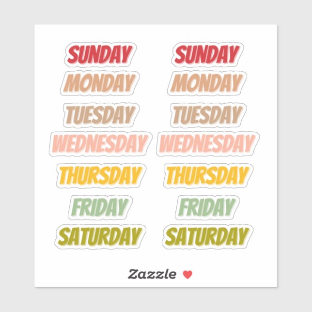 Days Color Font style Stickers (Sheet)