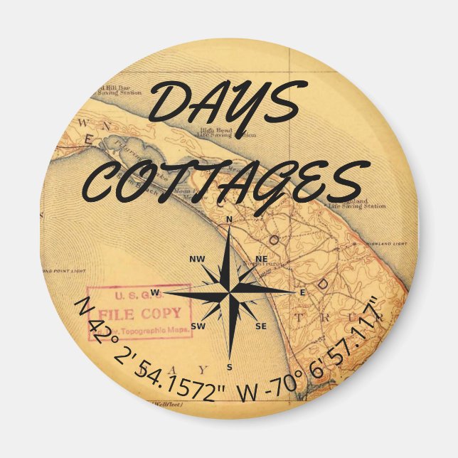 Days Cottages Map with Coordinates Magnet (Front)