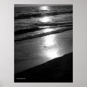Day's End at Dog Beach Huntington CA B/W Poster