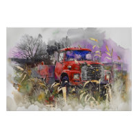 Days Gone By, Red Pickup in Autumn