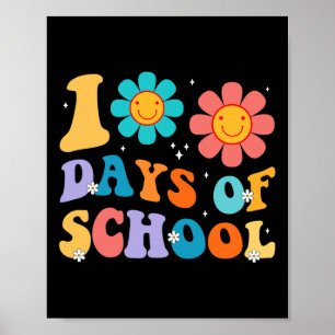 Days Happy 100th Day Of School Teacher Kids Retro Poster