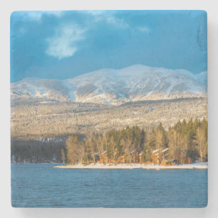 Days Last Light Shines On Ski Runs Of Whitefish Stone Coaster