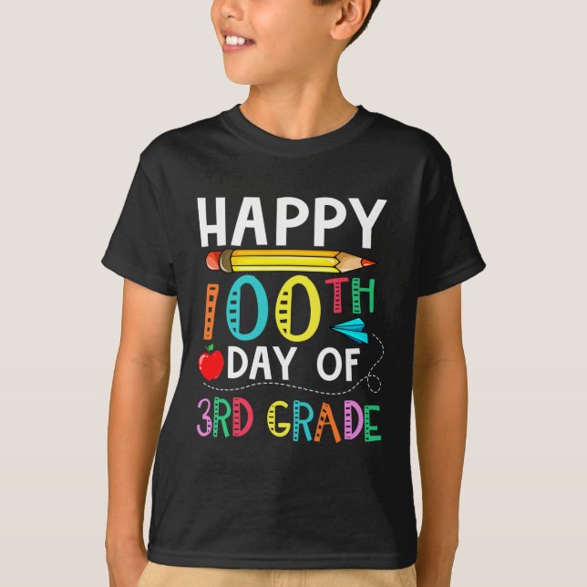 Days Of 3rd Grade - Happy 100th Day Of School Gift T-Shirt (Front)