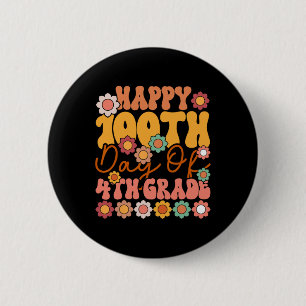 Days Of 4th Grade Cute Groovy Teacher Kids Girls B 2 Inch Round Button