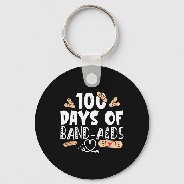 Days Of Band-aids - School Nurse 100 Days Of Schoo Keychain (Front)