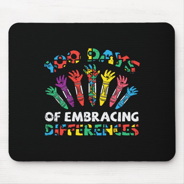 Days Of Embracing Autism 100th Day School Sped Tea Mouse Pad (Front)