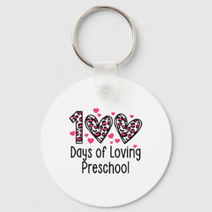 Days Of Loving Preschool Heart 100th Day Of School Keychain