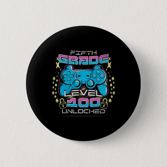 Days Of School 5th Grade Level Unlocked Video Game 2 Inch Round Button (Front)