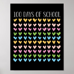 Days Of School Hearts 100th Vintage Teacher Retro  Poster