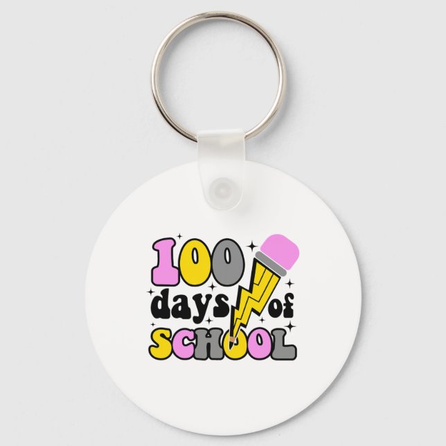 Days Of School Lightning Bolt Pencil Teacher 100th Keychain (Front)