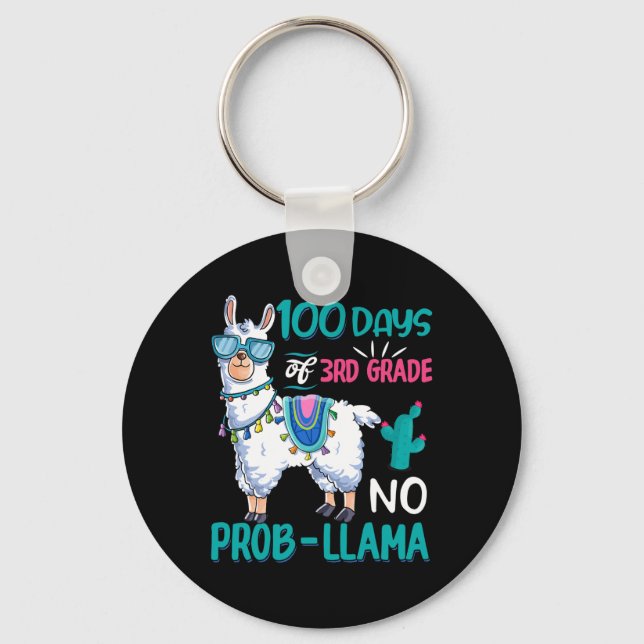Days Of School No Probllama Llama 3rd Grade Teache Keychain (Front)