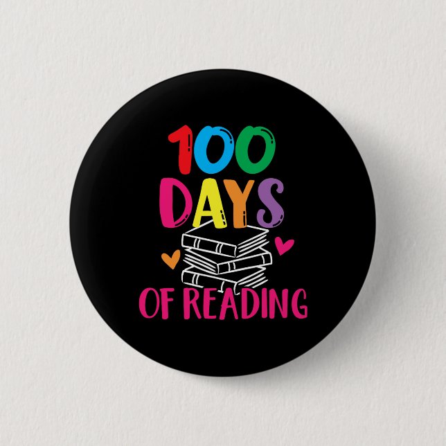 Days Of School Reading English Teacher Books Stack 2 Inch Round Button (Front)