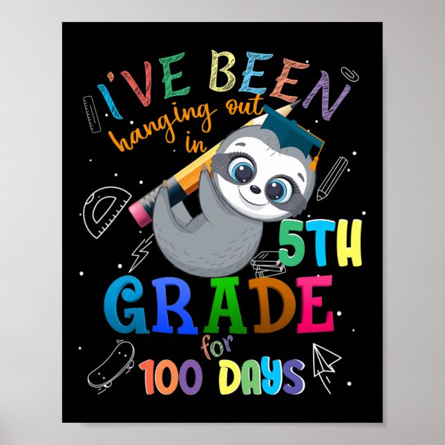 Days Of School Sloth Hanging Out In 5th Grade Stud Poster (Front)